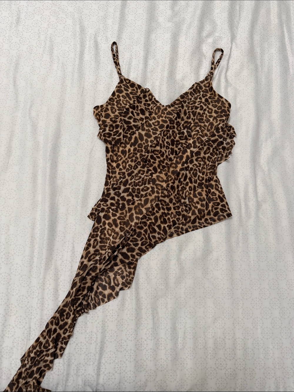 Leopard Print Ruffle Cami Top - Brown